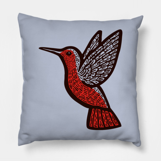 Hummingbird Linocut Art - Nature Lover Gift Pillow by TuncGK