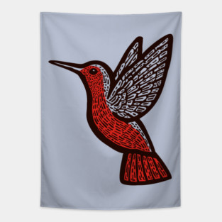Hummingbird Linocut Art - Nature Lover Gift Tapestry