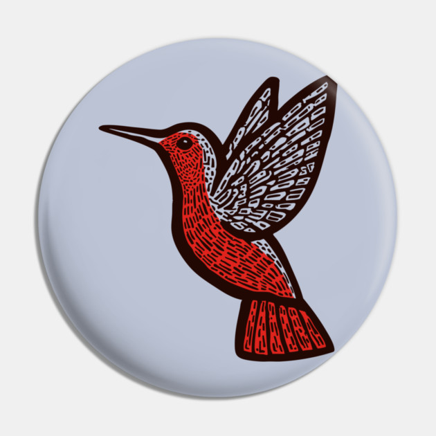 Hummingbird Linocut Art - Nature Lover Gift Pin by TuncGK