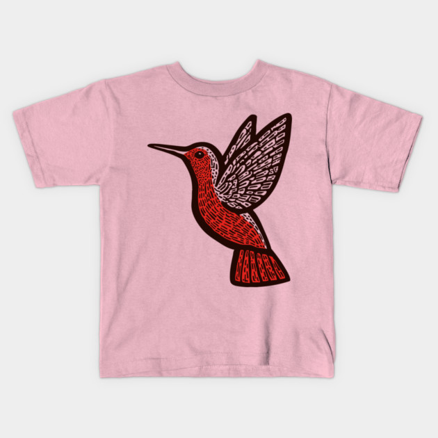 Hummingbird Linocut Art - Nature Lover Gift Kids T-Shirt by TuncGK