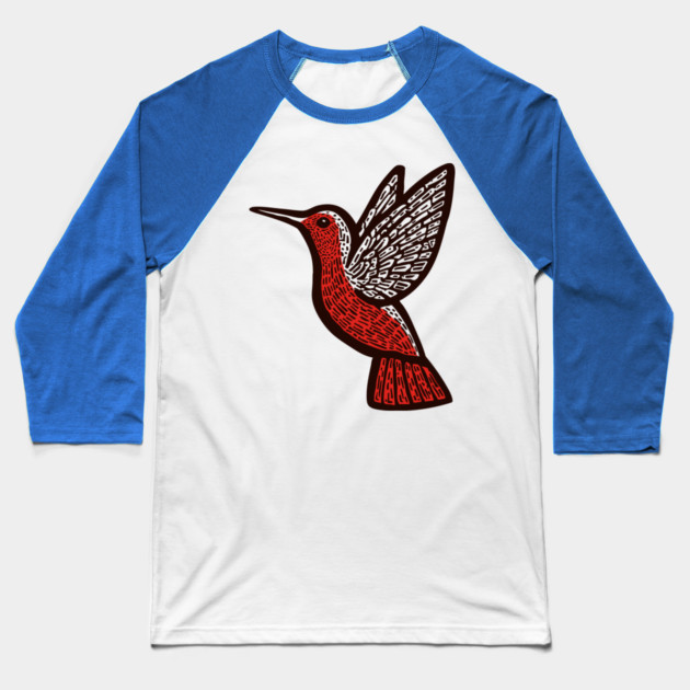 Hummingbird Linocut Art - Nature Lover Gift Baseball T-Shirt by TuncGK