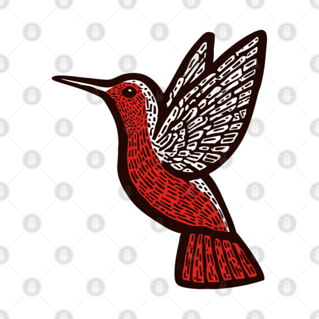 Hummingbird Linocut Art - Nature Lover Gift by TuncGK