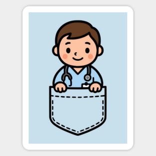 Cute Kawaii Male Nurse Pocket Cartoon Healthcare Medical Magnet