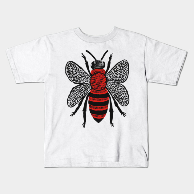 Bee Linocut Art - Nature-Inspired Gift Kids T-Shirt by TuncGK