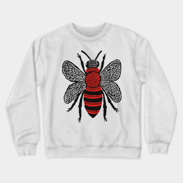 Bee Linocut Art - Nature-Inspired Gift Crewneck Sweatshirt by TuncGK