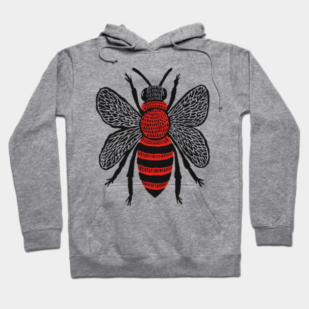 Bee Linocut Art - Nature-Inspired Gift Hoodie by TuncGK