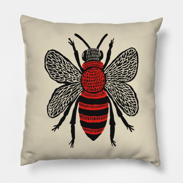Bee Linocut Art - Nature-Inspired Gift Pillow by TuncGK