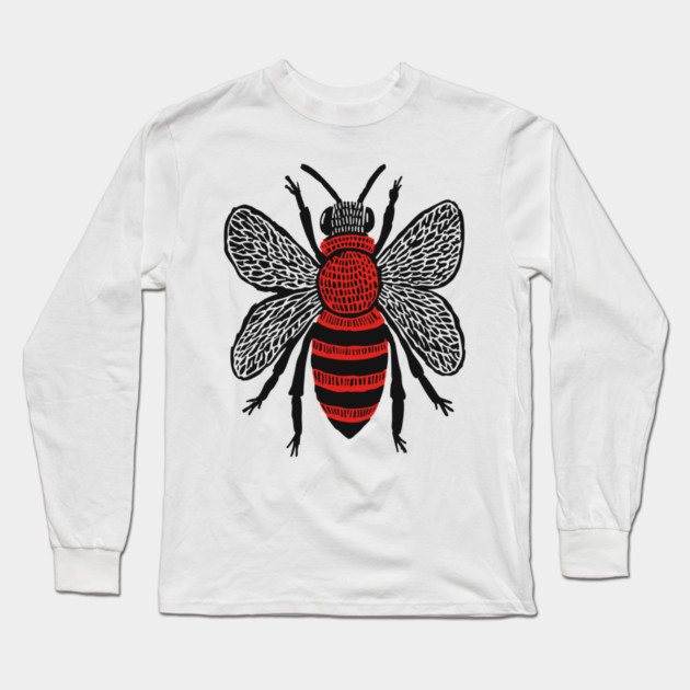 Bee Linocut Art - Nature-Inspired Gift Long Sleeve T-Shirt by TuncGK