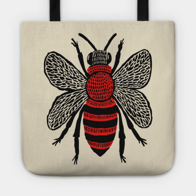 Bee Linocut Art - Nature-Inspired Gift Tote by TuncGK