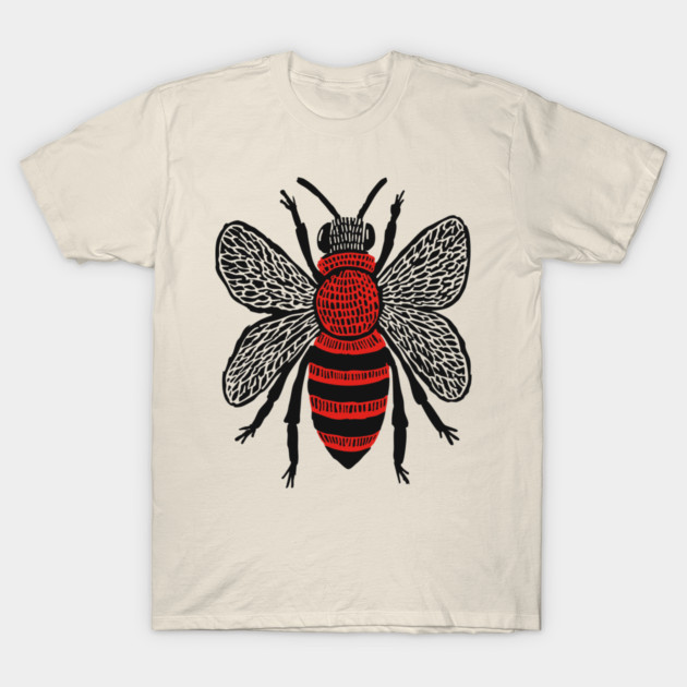 Bee Linocut Art - Nature-Inspired Gift T-Shirt by TuncGK