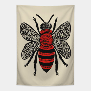 Bee Linocut Art - Nature-Inspired Gift Tapestry