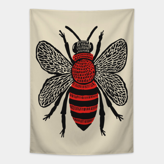 Bee Linocut Art - Nature-Inspired Gift Tapestry by TuncGK