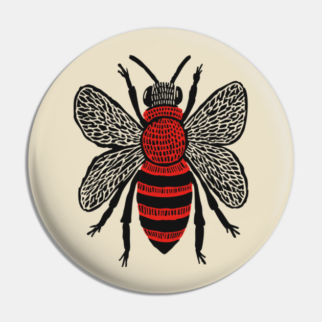 Bee Linocut Art - Nature-Inspired Gift Pin by TuncGK