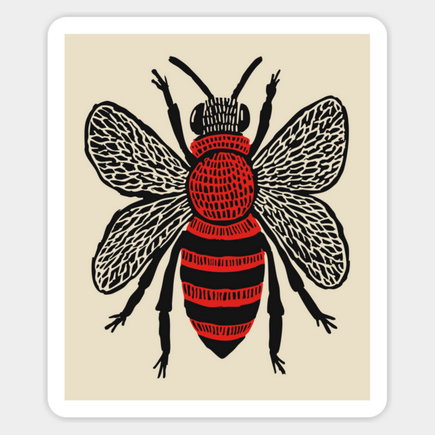 Bee Linocut Art - Nature-Inspired Gift Magnet by TuncGK