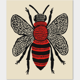Bee Linocut Art - Nature-Inspired Gift Posters and Art