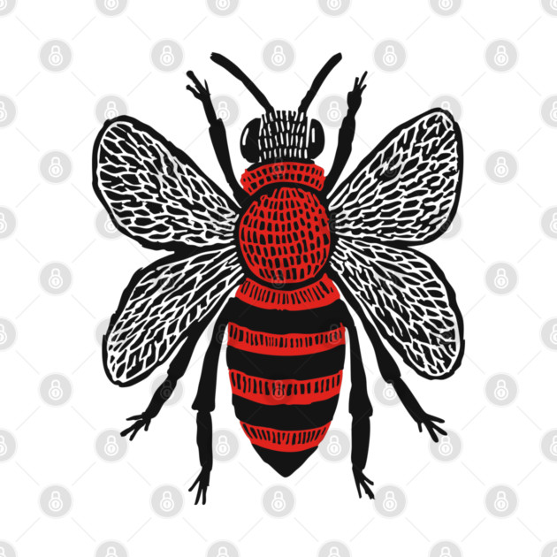 Bee Linocut Art - Nature-Inspired Gift by TuncGK