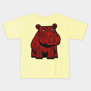 Hippo Linocut Art - Nursery Animal Decor Kids T-Shirt