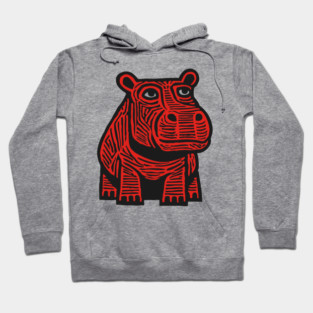 Hippo Linocut Art - Nursery Animal Decor Hoodie