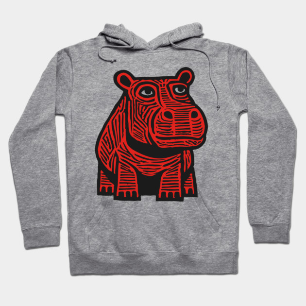 Hippo Linocut Art - Nursery Animal Decor Hoodie by TuncGK