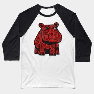 Hippo Linocut Art - Nursery Animal Decor Baseball T-Shirt