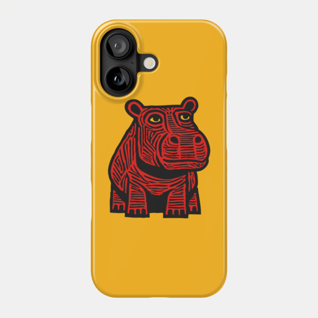 Hippo Linocut Art - Nursery Animal Decor Phone Case by TuncGK