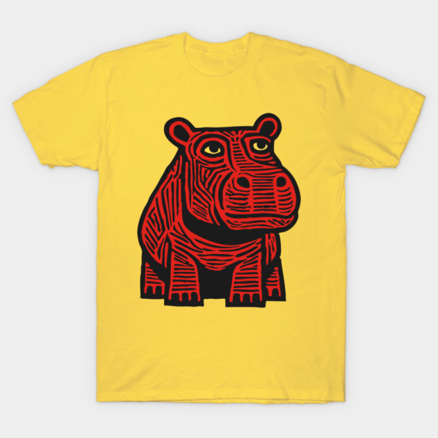 Hippo Linocut Art - Nursery Animal Decor T-Shirt by TuncGK