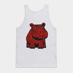 Hippo Linocut Art - Nursery Animal Decor Tank Top