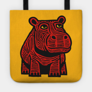 Hippo Linocut Art - Nursery Animal Decor Tote
