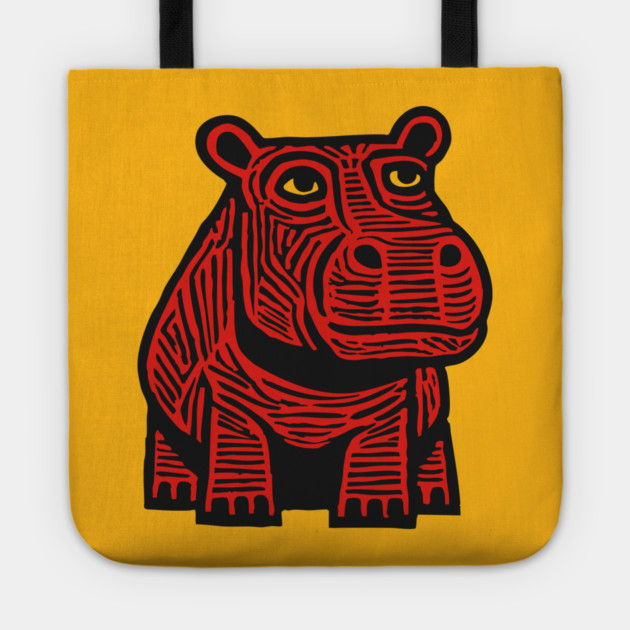 Hippo Linocut Art - Nursery Animal Decor Tote by TuncGK