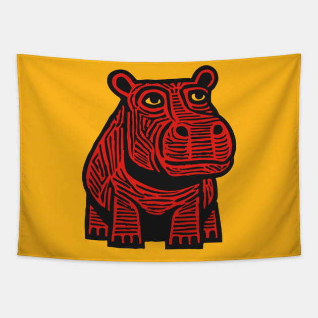 Hippo Linocut Art - Nursery Animal Decor Tapestry by TuncGK