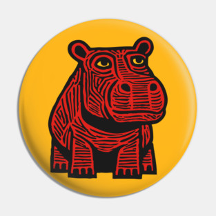 Hippo Linocut Art - Nursery Animal Decor Pin