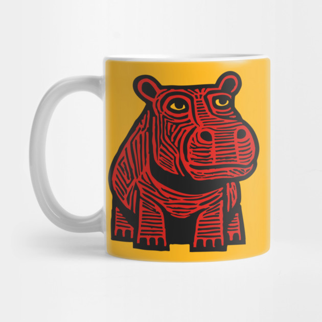 Hippo Linocut Art - Nursery Animal Decor by TuncGK