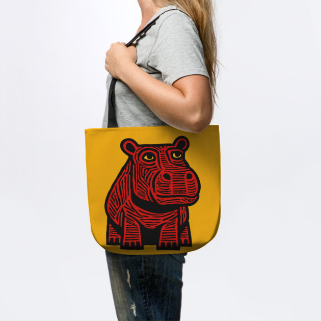 Hippo Linocut Art - Nursery Animal Decor by TuncGK