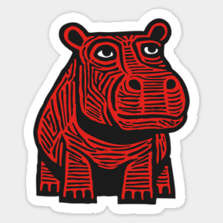 Hippo Linocut Art - Nursery Animal Decor Sticker