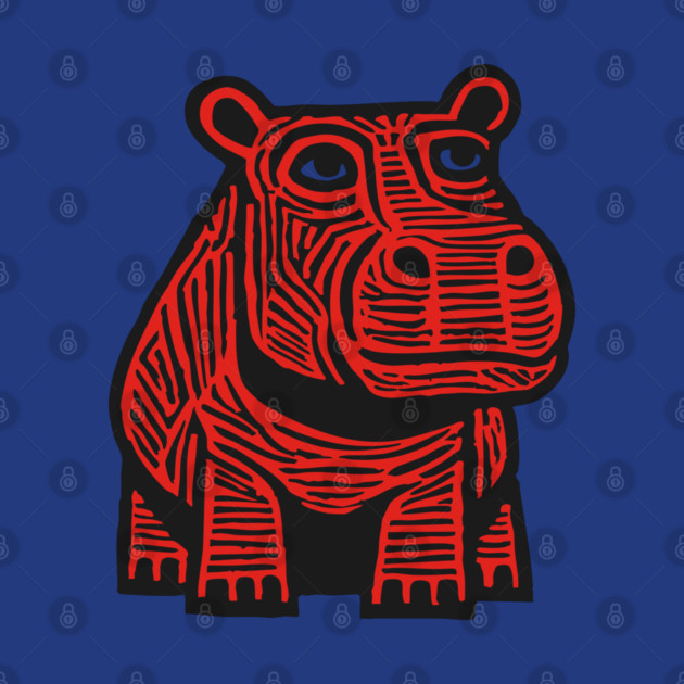 Hippo Linocut Art - Nursery Animal Decor by TuncGK