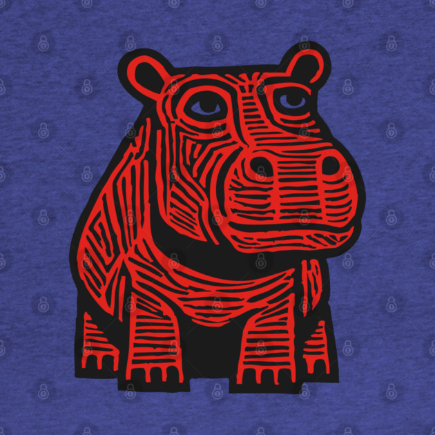 Hippo Linocut Art - Nursery Animal Decor by TuncGK