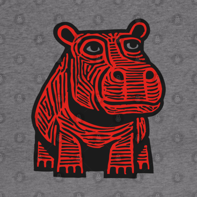 Hippo Linocut Art - Nursery Animal Decor by TuncGK