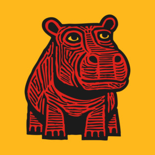 Hippo Linocut Art - Nursery Animal Decor T-Shirt