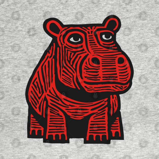 Hippo Linocut Art - Nursery Animal Decor by TuncGK