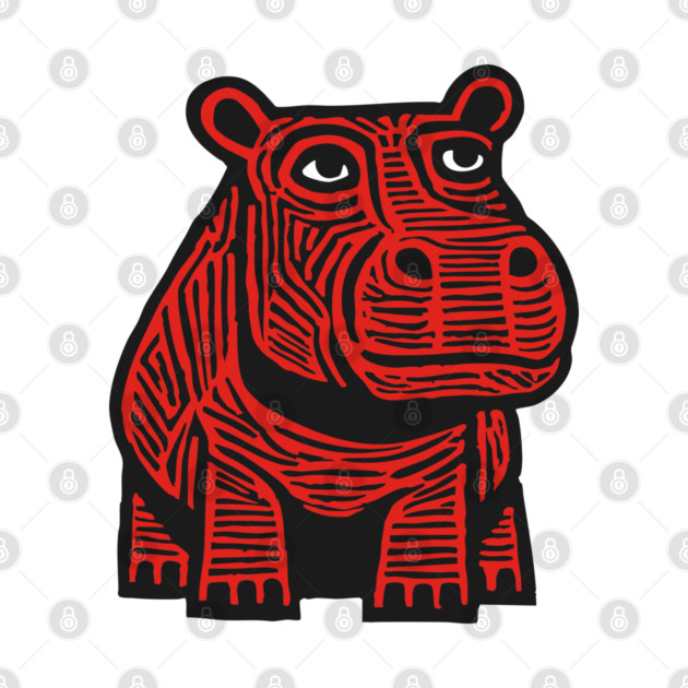 Hippo Linocut Art - Nursery Animal Decor by TuncGK