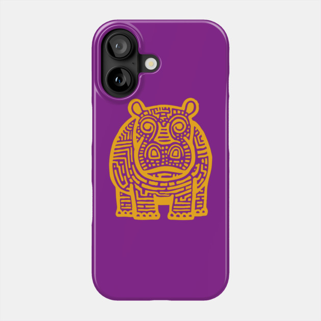 Yellow Hippo Linocut Art - Kids Room Decor Phone Case by TuncGK