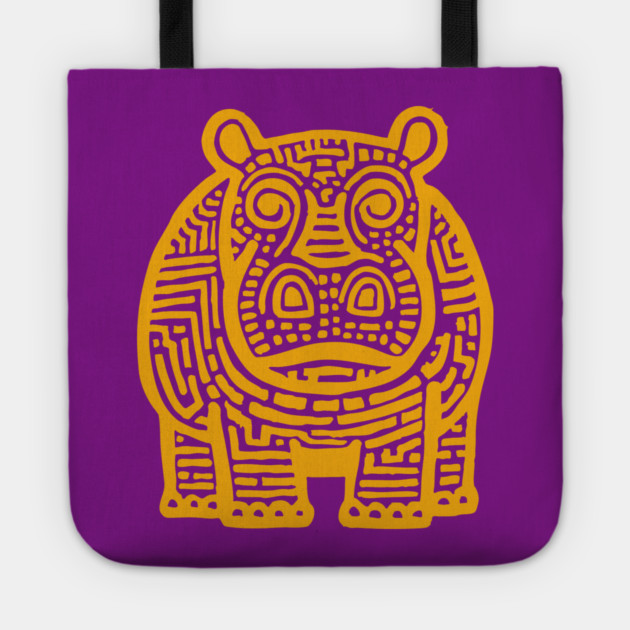 Yellow Hippo Linocut Art - Kids Room Decor Tote by TuncGK