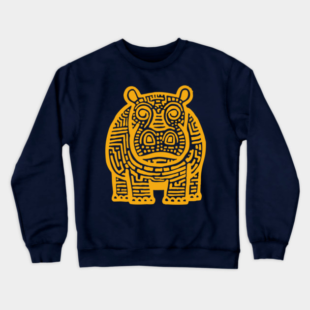 Yellow Hippo Linocut Art - Kids Room Decor Crewneck Sweatshirt by TuncGK