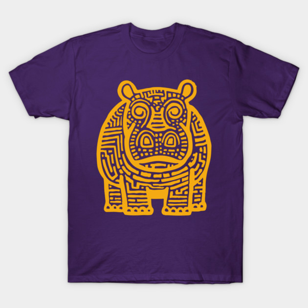 Yellow Hippo Linocut Art - Kids Room Decor T-Shirt by TuncGK