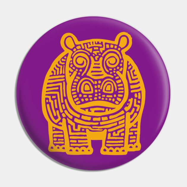 Yellow Hippo Linocut Art - Kids Room Decor Pin by TuncGK