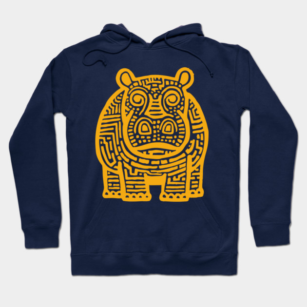 Yellow Hippo Linocut Art - Kids Room Decor Hoodie by TuncGK