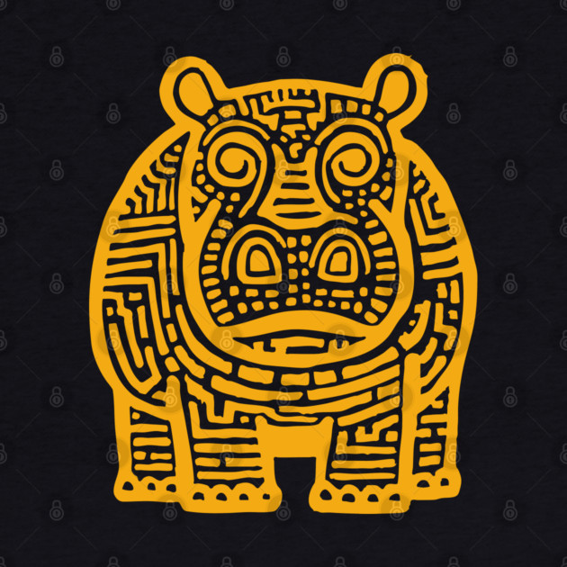 Yellow Hippo Linocut Art - Kids Room Decor by TuncGK