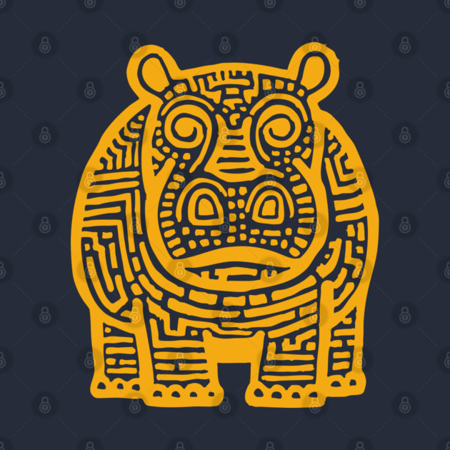 Yellow Hippo Linocut Art - Kids Room Decor by TuncGK