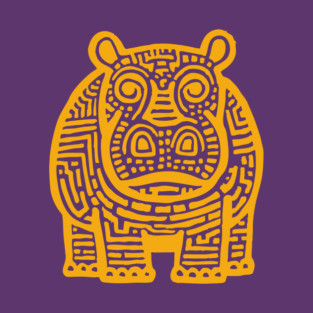 Yellow Hippo Linocut Art - Kids Room Decor T-Shirt