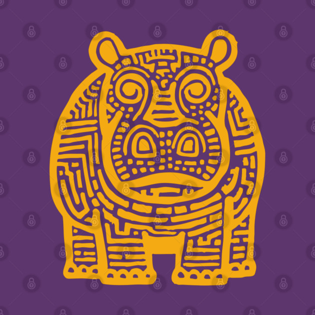 Yellow Hippo Linocut Art - Kids Room Decor by TuncGK